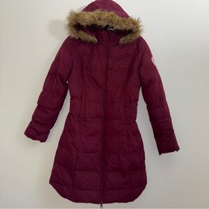 Arizona Jean Company Maroon Puffer Jacket with Faux Fur Trim